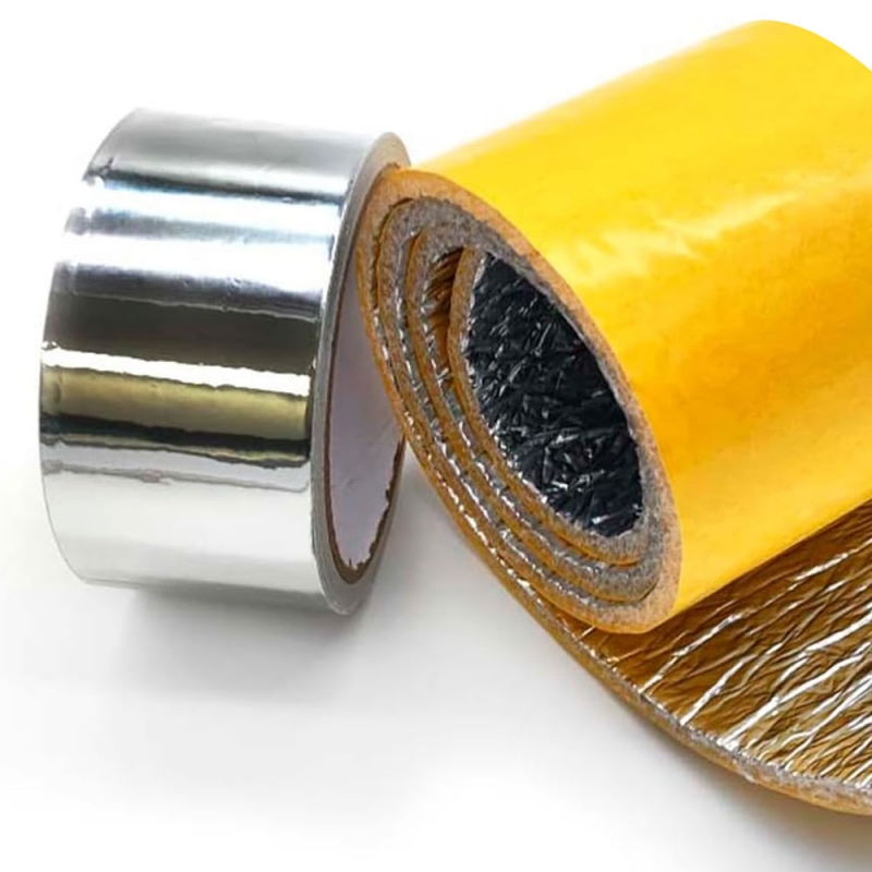 Banda aislante acústica y autoadhesiva para tuberías y bajantes con cinta de aluminio