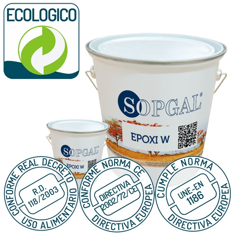 Resina Epoxi impermeable Sopgal certificada para uso alimentario, así como  para laboratorios, quirófanos Color Blanco Envase kilos 9 kg + 2 kg